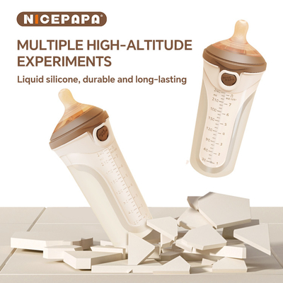 Garrafa de leite de bebé de silicone suave, com tampão flexível e anti-gotas, com mamilo de resposta natural (código S-buraco redondo)