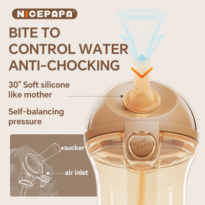 Copo de água em forma de V anti-asfixia PPSU resistente ao calor flip-cap protege as crianças com bola de gravidade manilha macia 330ml