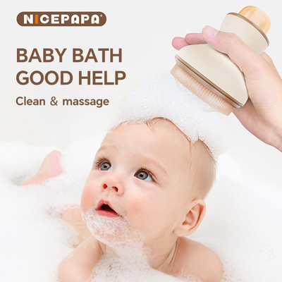 Armazenamento de líquido espuma lisa e shampoo de banho para bebê escova de combinação de produto de qualidade alimentar silicone de limpeza suave massagem